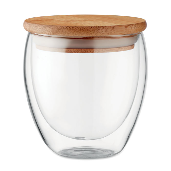 Verre publicitaire couvercle bambou 250 ml Tirana Transparent