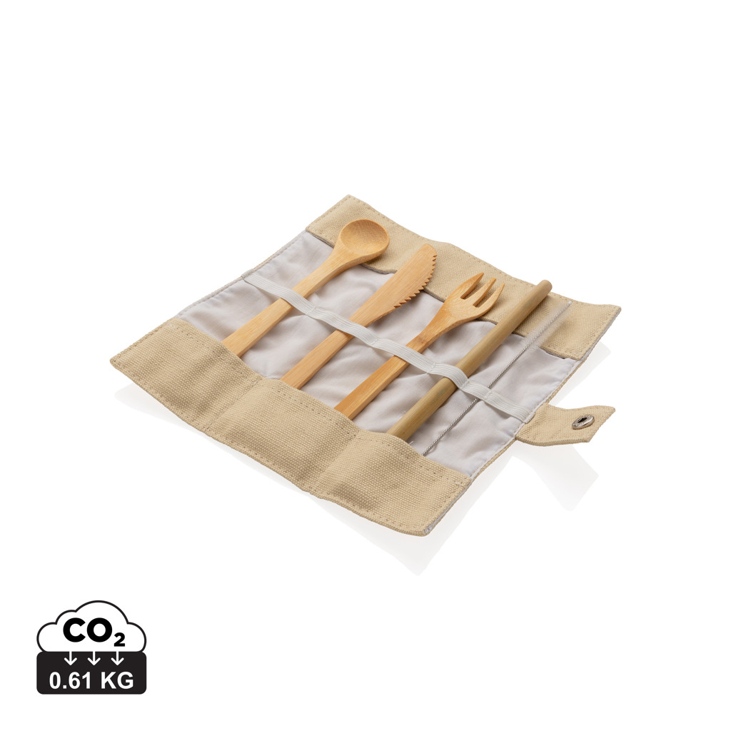 Set de couverts en bambou publicitaire Blanc