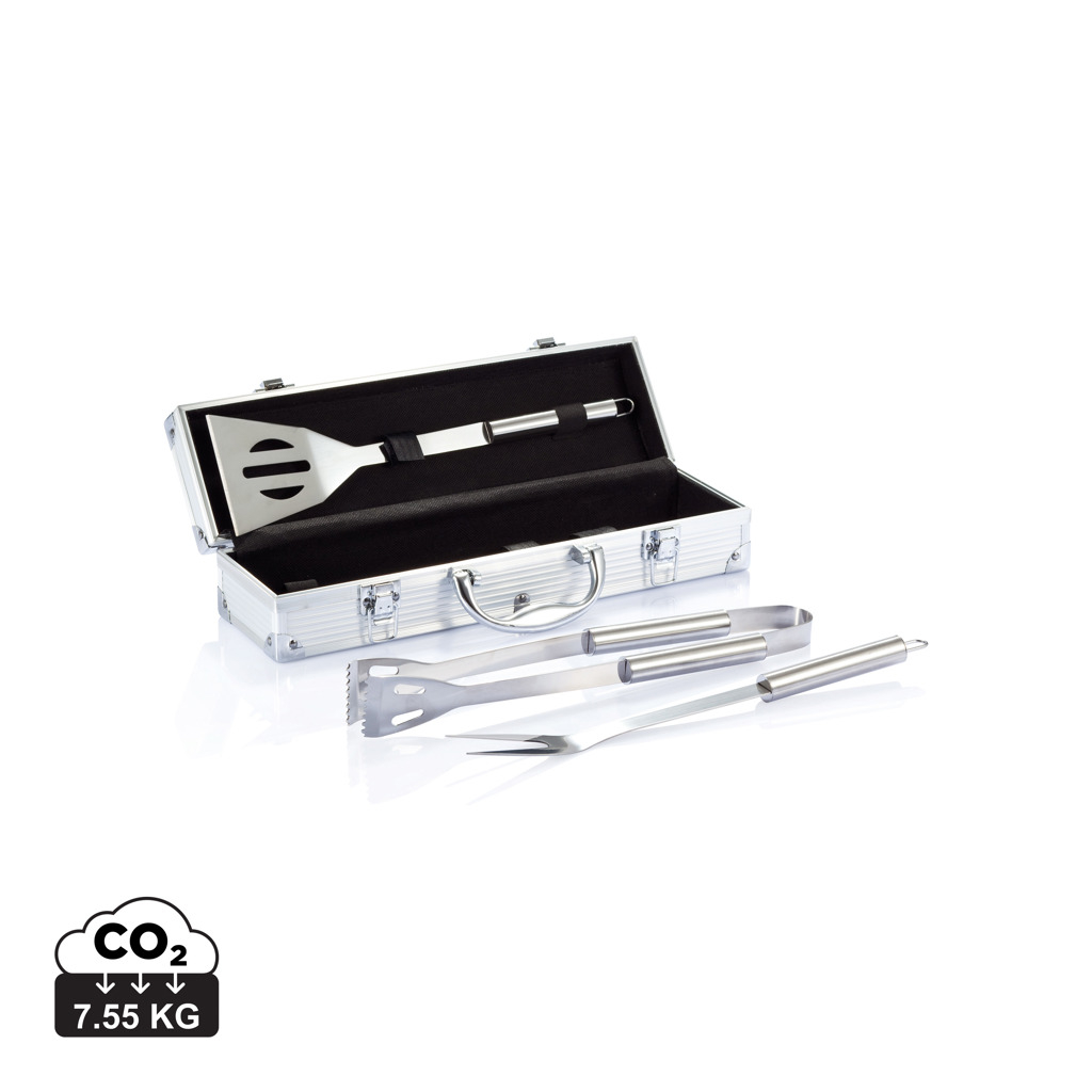 Set de 3 pièces pour barbecue en coffret aluminium personnalisable Argent/Noir