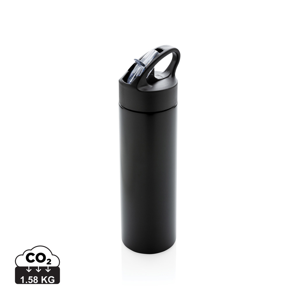 Bouteille d'eau avec paille publicitaire 450 ml - SPORT Noir