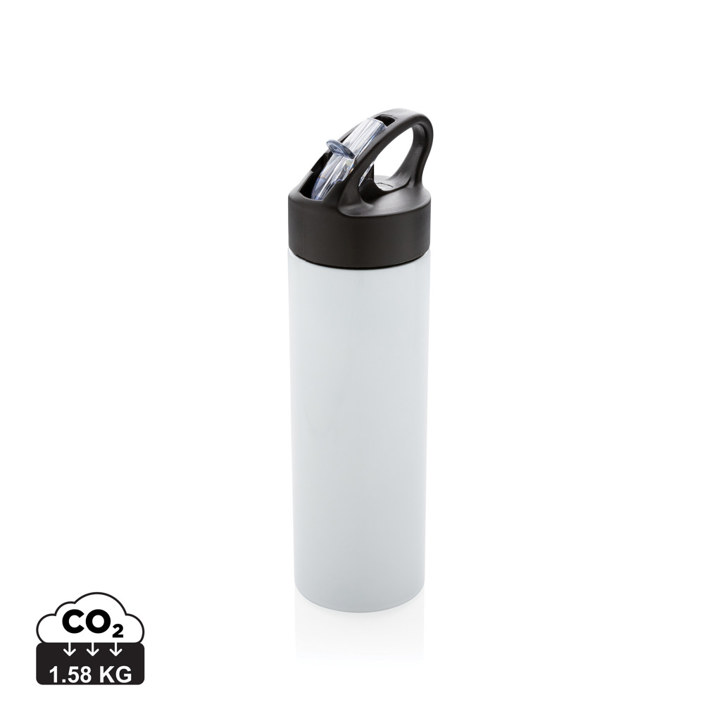 Bouteille d'eau avec paille publicitaire 450 ml - SPORT Blanc