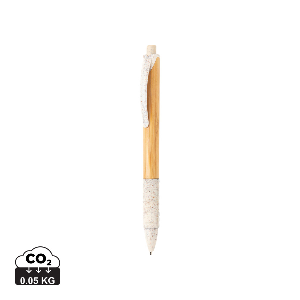 Stylo en bambou et fibre de paille promotionnel Blanc