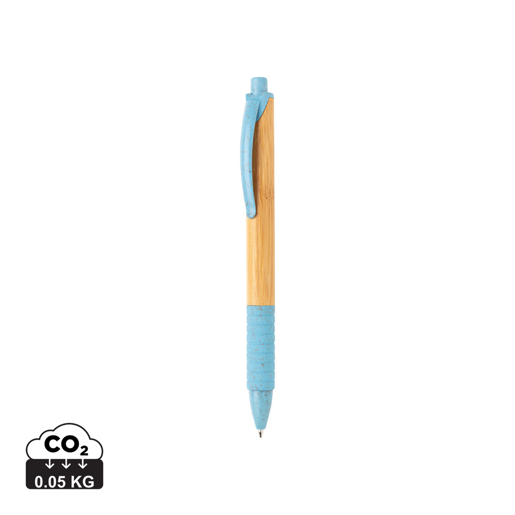 Stylo en bambou et fibre de paille promotionnel Bleu