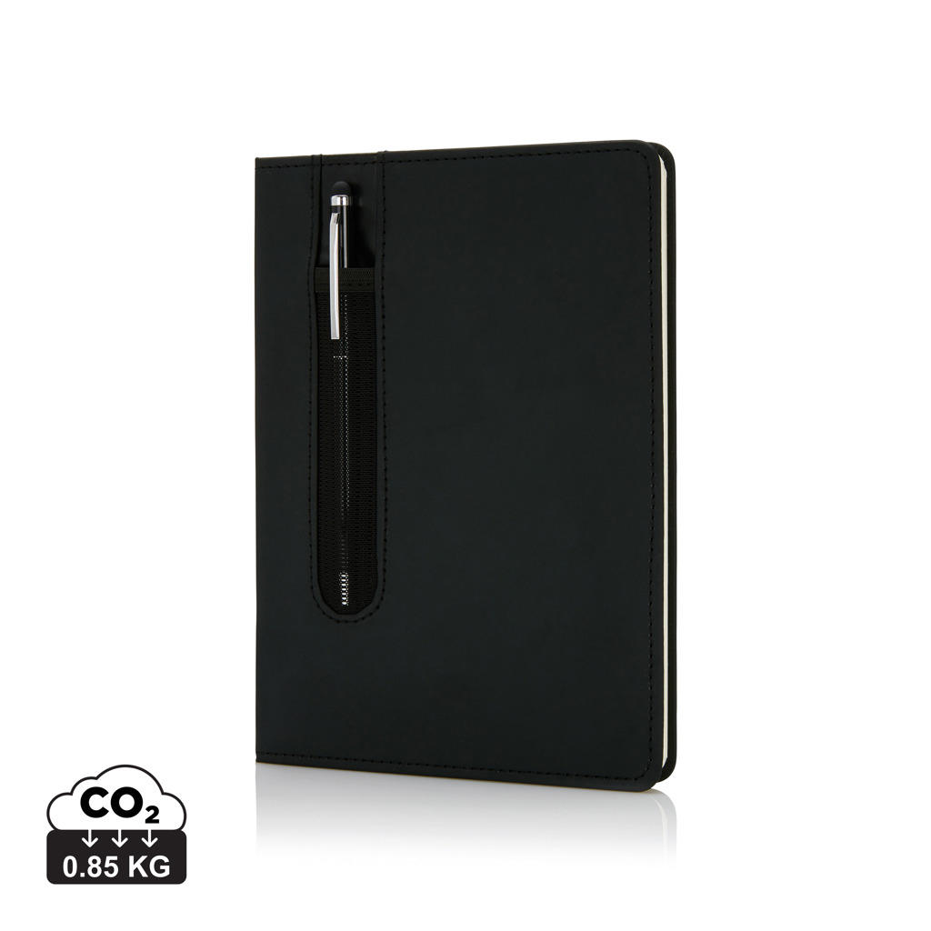 Carnet publicitaire A5 - couverture rigide en PU avec stylo tactile Noir