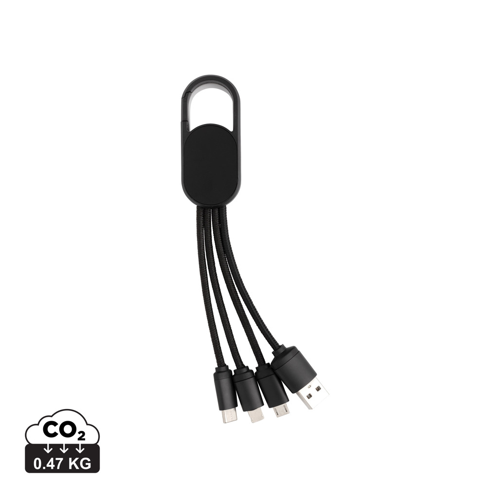 Câble de chargement personnalisé 4 en 1 avec mousqueton Noir
