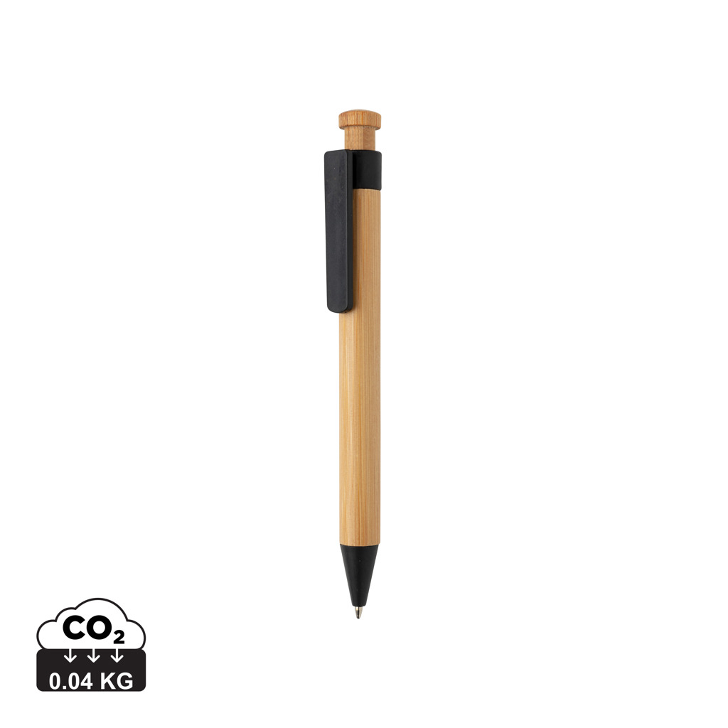 Stylo en bambou en fibre de paille publicitaire Noir