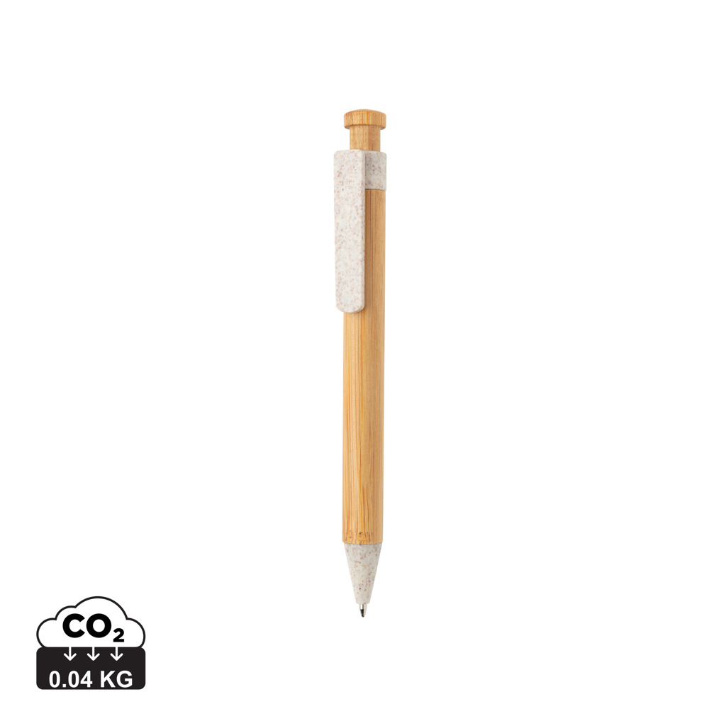 Stylo en bambou en fibre de paille publicitaire Blanc