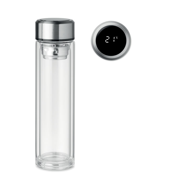 Bouteille publicitaire avec thermomètre tactile 390 ml Transparent