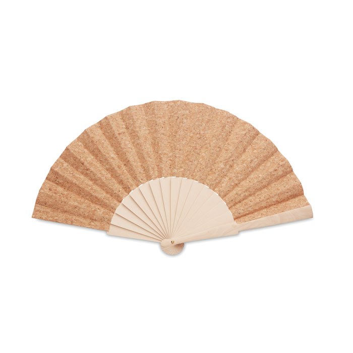 Eventail en bois et liège personnalisé CORK Beige