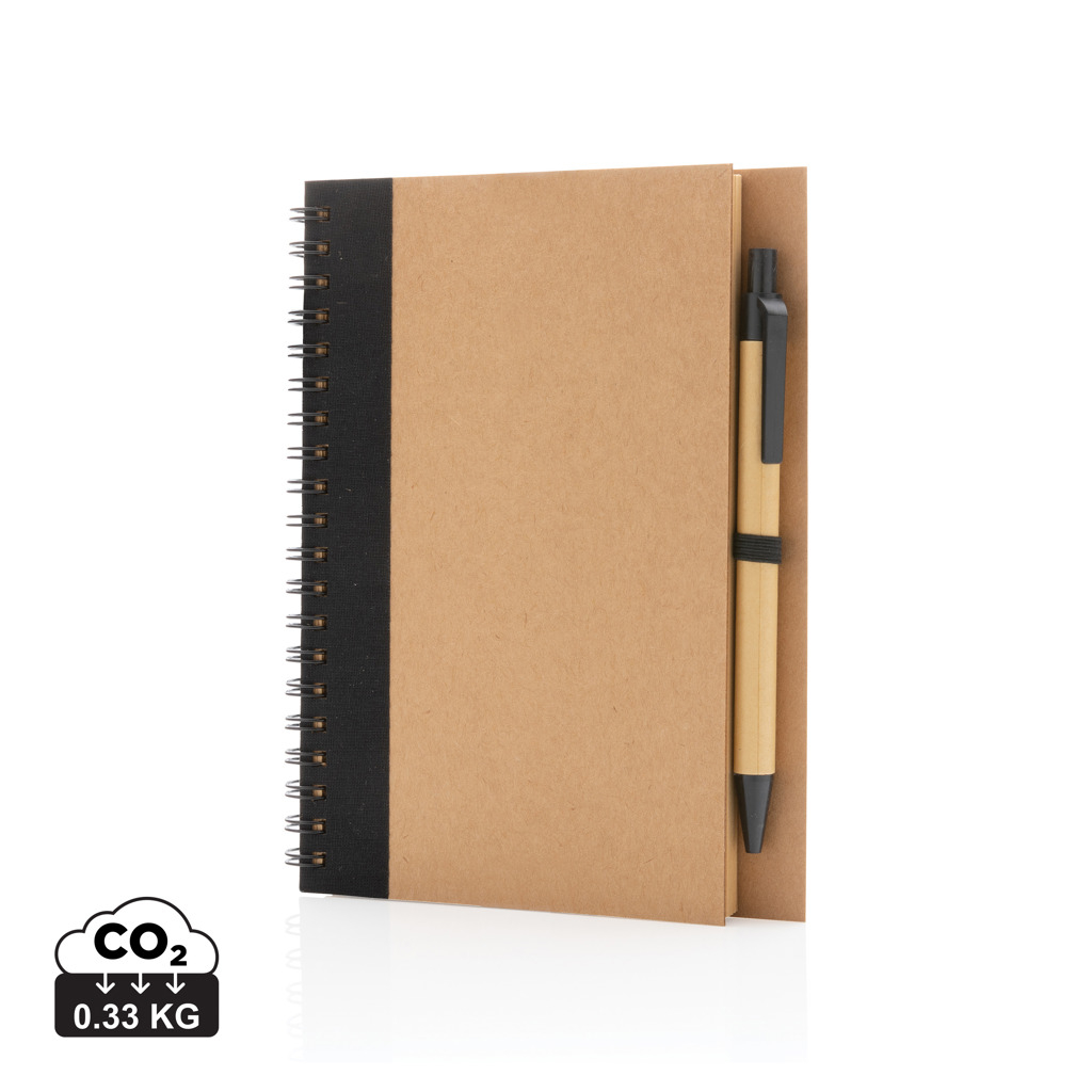 Cahier à spirales kraft personnalisé avec stylo Noir
