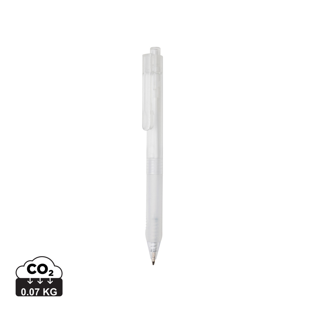 Stylo bille publicitaire givré avec grip silicone X9 Blanc