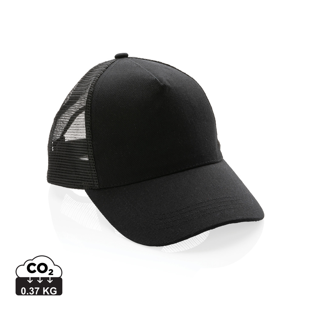 Casquette trucker personnalisée coton recyclé 5 pans Impact Noir
