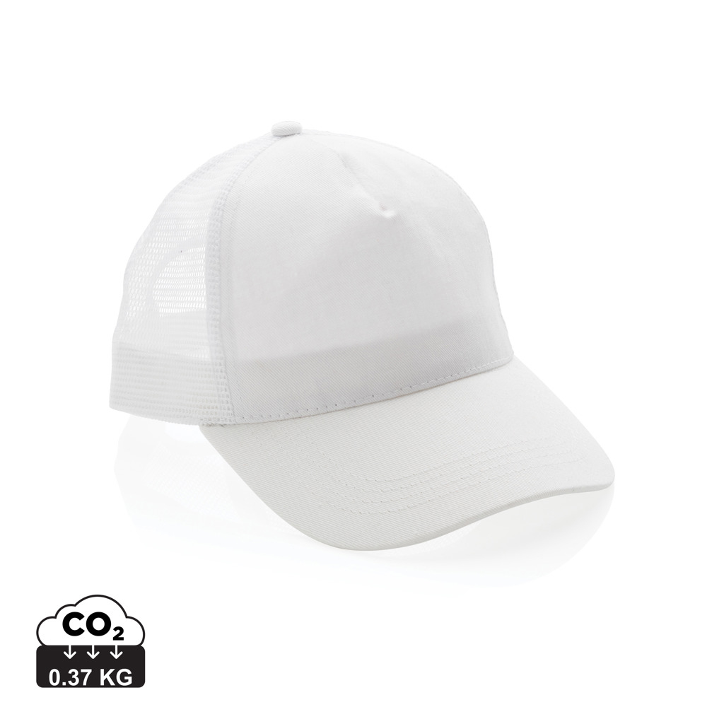 Casquette trucker personnalisée coton recyclé 5 pans Impact Blanc