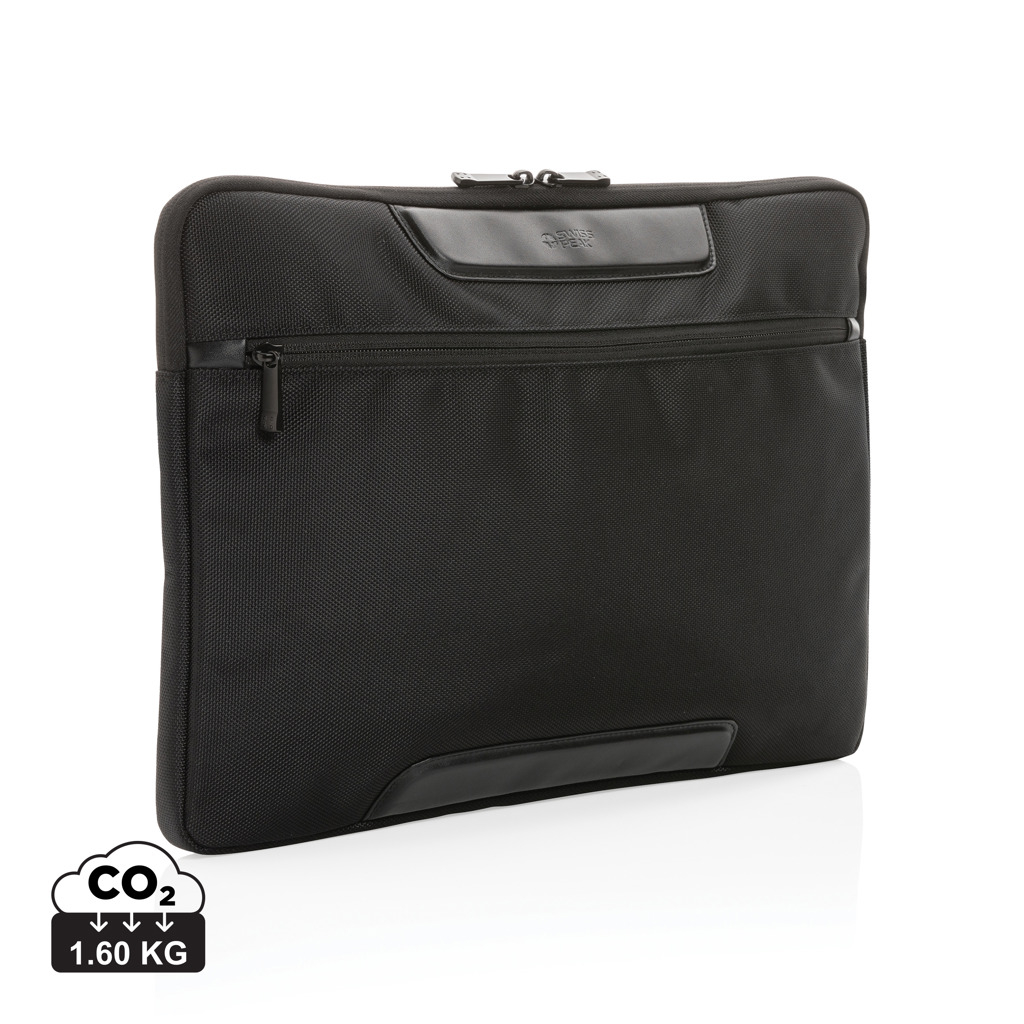 Pochette ordinateur 15.6" publicitaire rPET Swiss Peak Noir