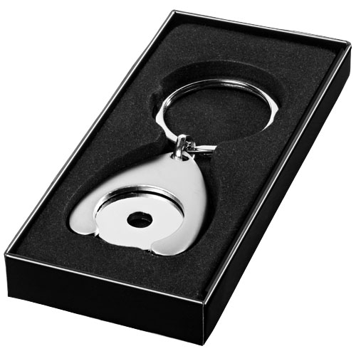 Porte-clés avec porte-jeton publicitaire Trolley Argent