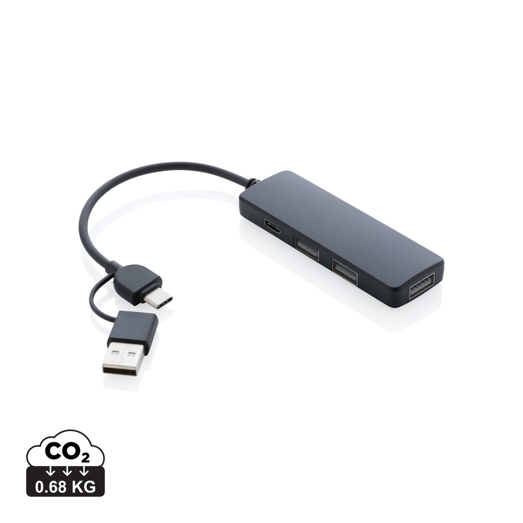 Hub personnalisé avec double entrée plastique recyclé Noir