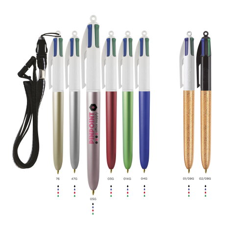 Stylo BIC® 4 Couleurs publicitaire Glacé avec Lanyard