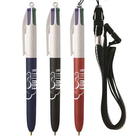 Stylo BIC® publicitaire 4 Couleurs Soft avec Lanyard