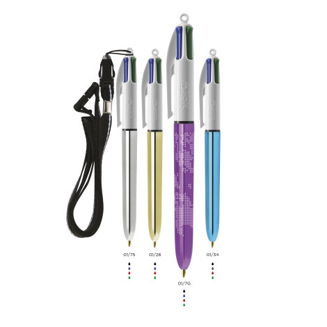 Stylo 4 couleurs publicitaire BIC® Shine avec Lanyard