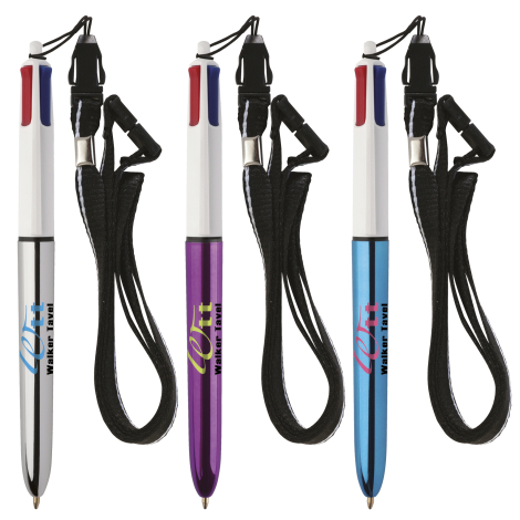 Stylo 4 couleurs publicitaire BIC® Shine avec Lanyard