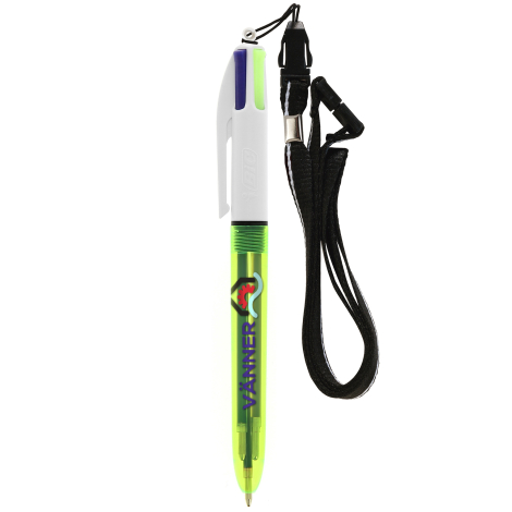 Stylo publicitaire BIC® 4 couleurs Fluo avec Lanyard