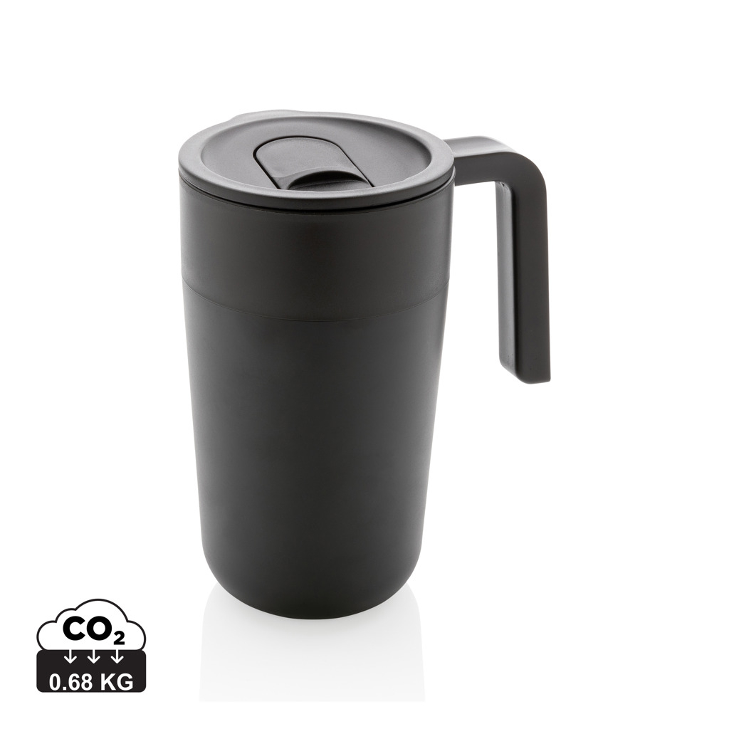 Mug publicitaire inox et PP recyclé avec poignée 480 ml Noir