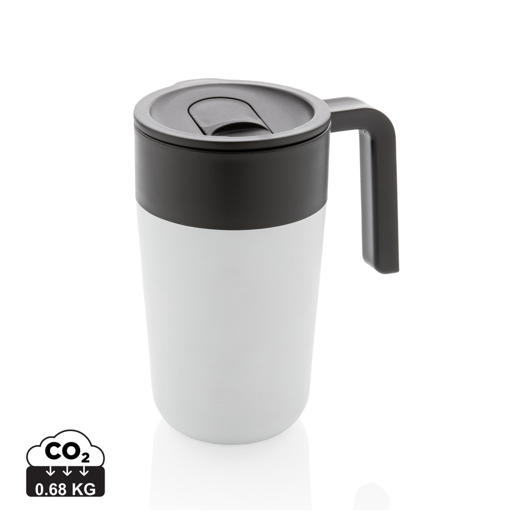 Mug publicitaire inox et PP recyclé avec poignée 480 ml Blanc
