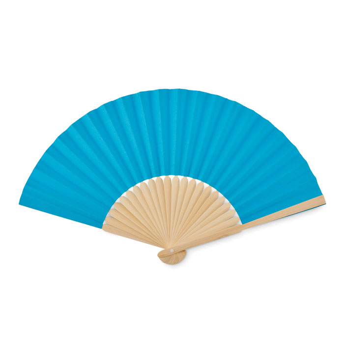 Eventail promotionnel bambou et papier FANNY Turquoise