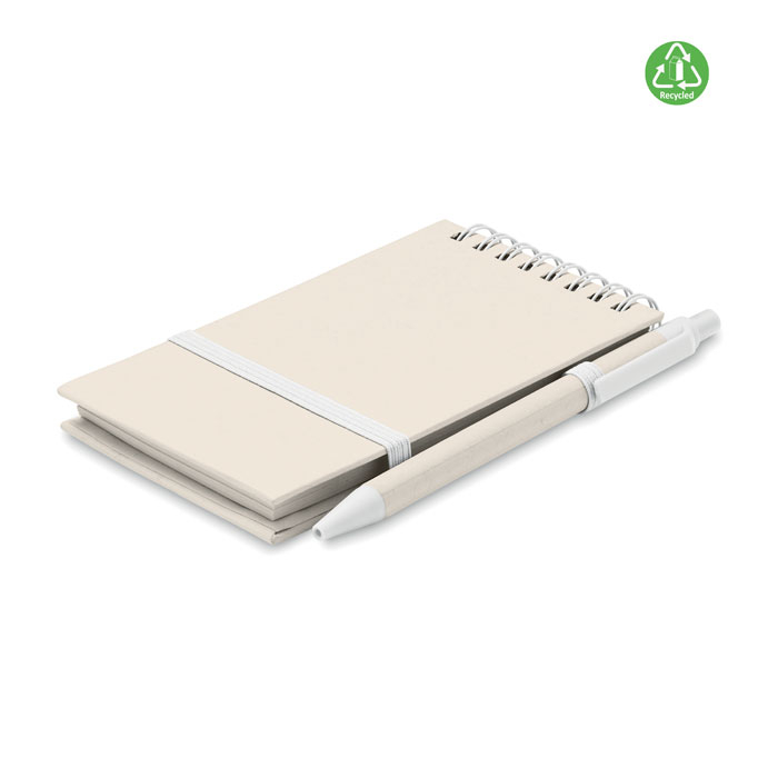 Bloc A6 et stylo personnalisables en carton de lait MITO Blanc