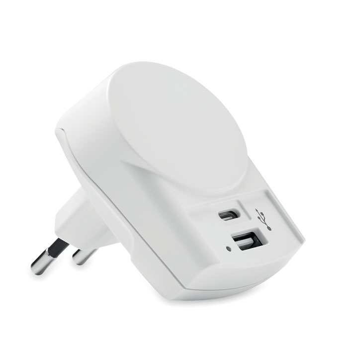 Prise chargeur Europe USB A et C personnalisable SKROSS Blanc