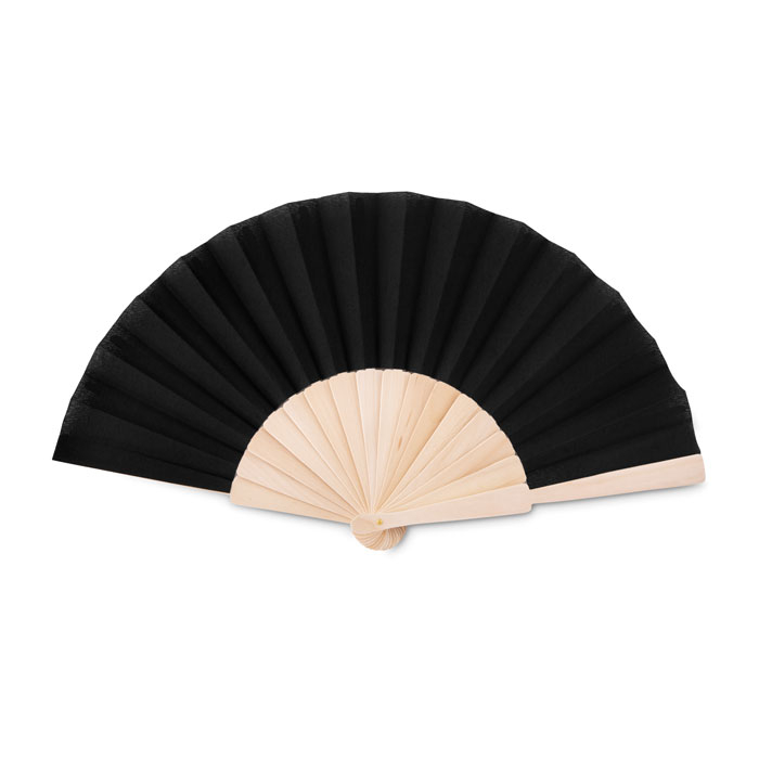 Eventail en bois et toile publicitaire FANNY Noir