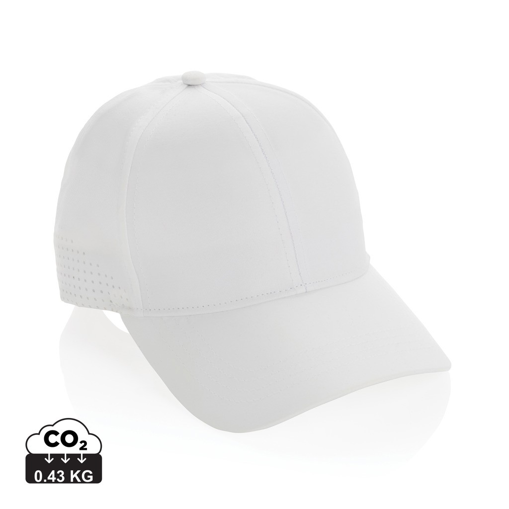 Casquette de sport publicitaire 6 panneaux en rPET Impact Blanc