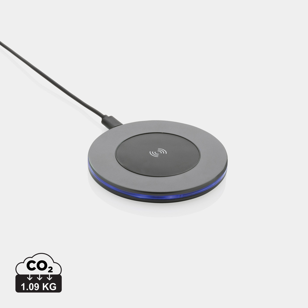 Chargeur sans fil publicitaire 10W en alu recyclé Terra Gris