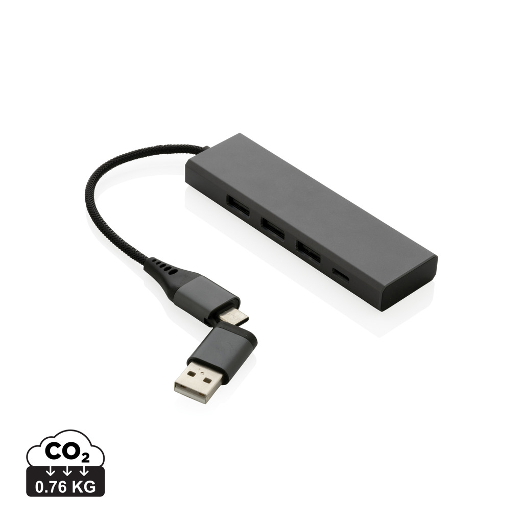 Hub publicitaire 3 ports USB en alu recyclé Terra Gris