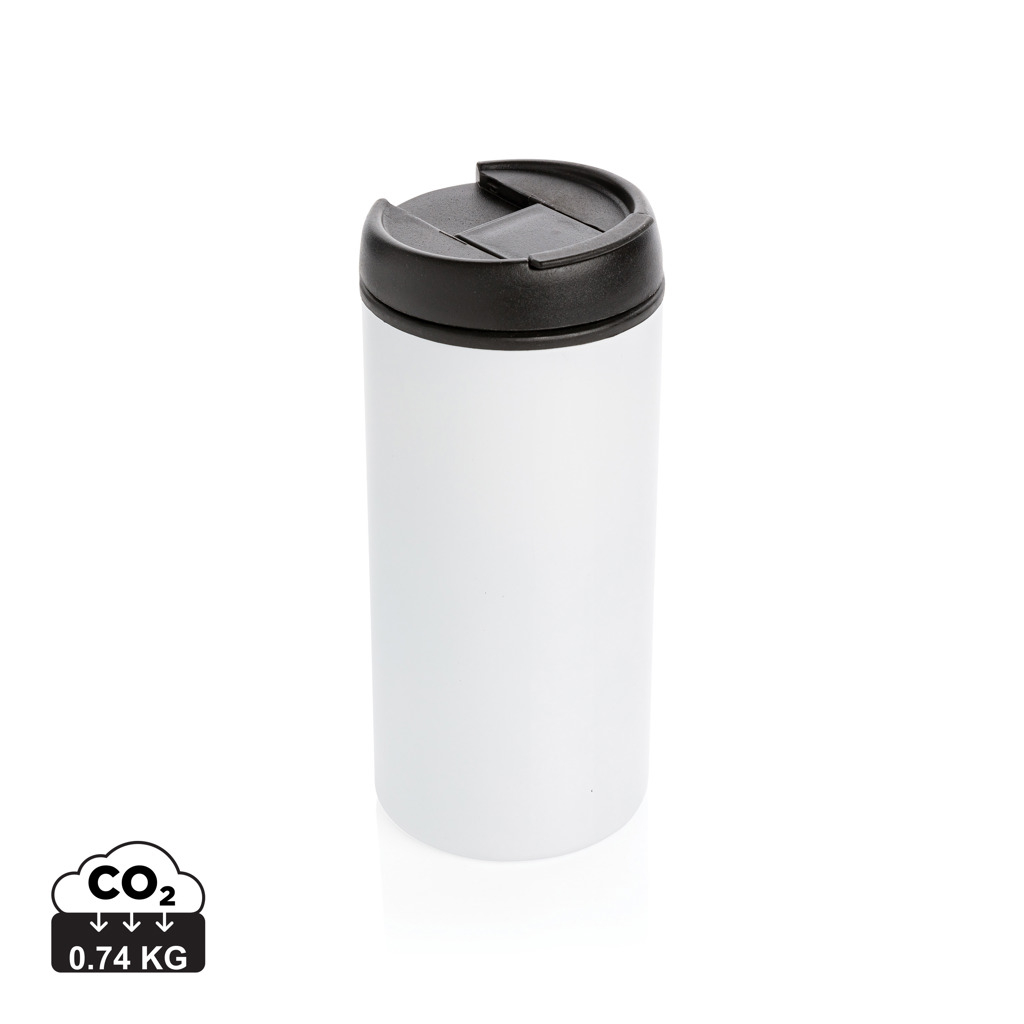 Gobelet de voyage publicitaire en inox recyclé 300 ml Metro Blanc