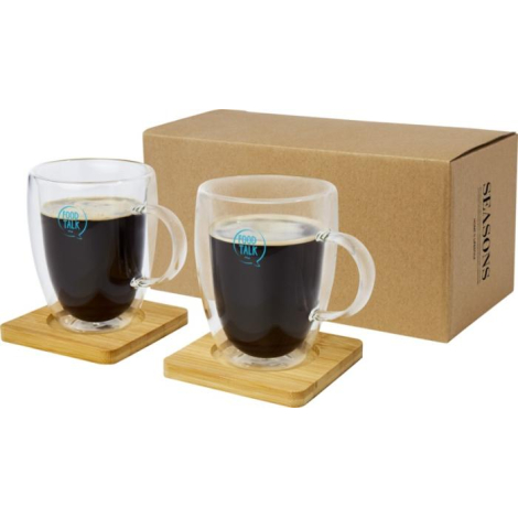 Tasses publicitaires 350 ml et sous-verre en bambou Manti 