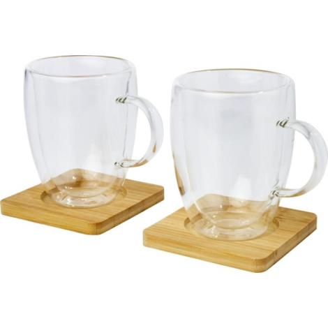 Tasses publicitaires 350 ml et sous-verre en bambou Manti 