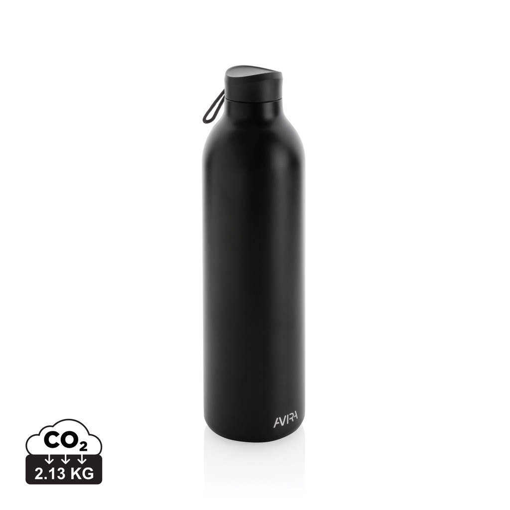 Bouteille isotherme personnalisable 1L en acier recyclé AVIRA Noir