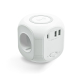Multiprise personnalisée blanche avec chargeur induction intégré, vue de face avec ports USB
