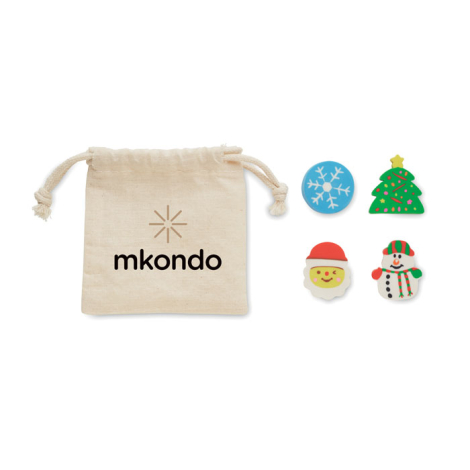 Set 4 gommes et sac en coton à personnaliser RUBBIES