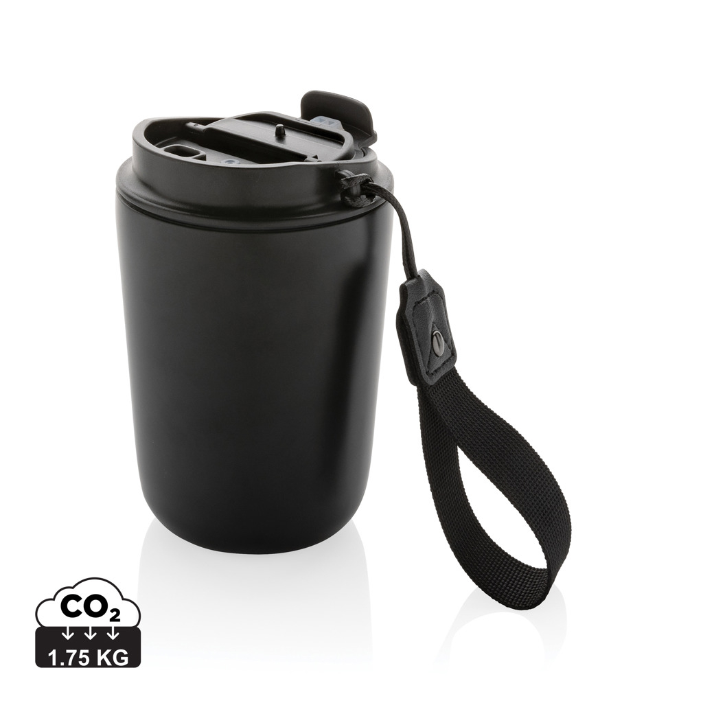 Mug iso publicitaire inox recyclé avec lanière Cuppa Noir