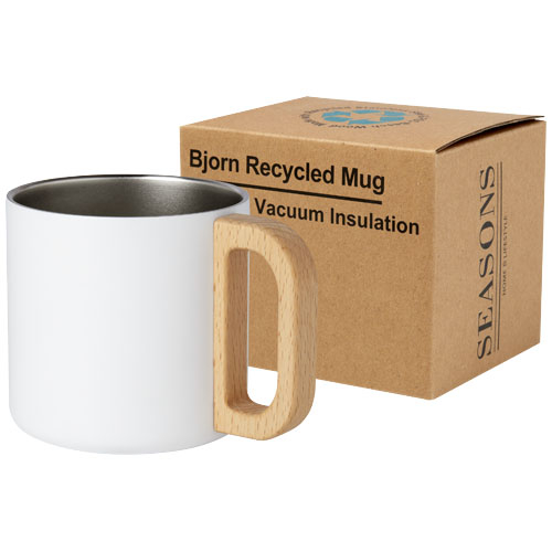 Tasse publicitaire 360 ml acier inoxydable recyclé Bjorn Blanc