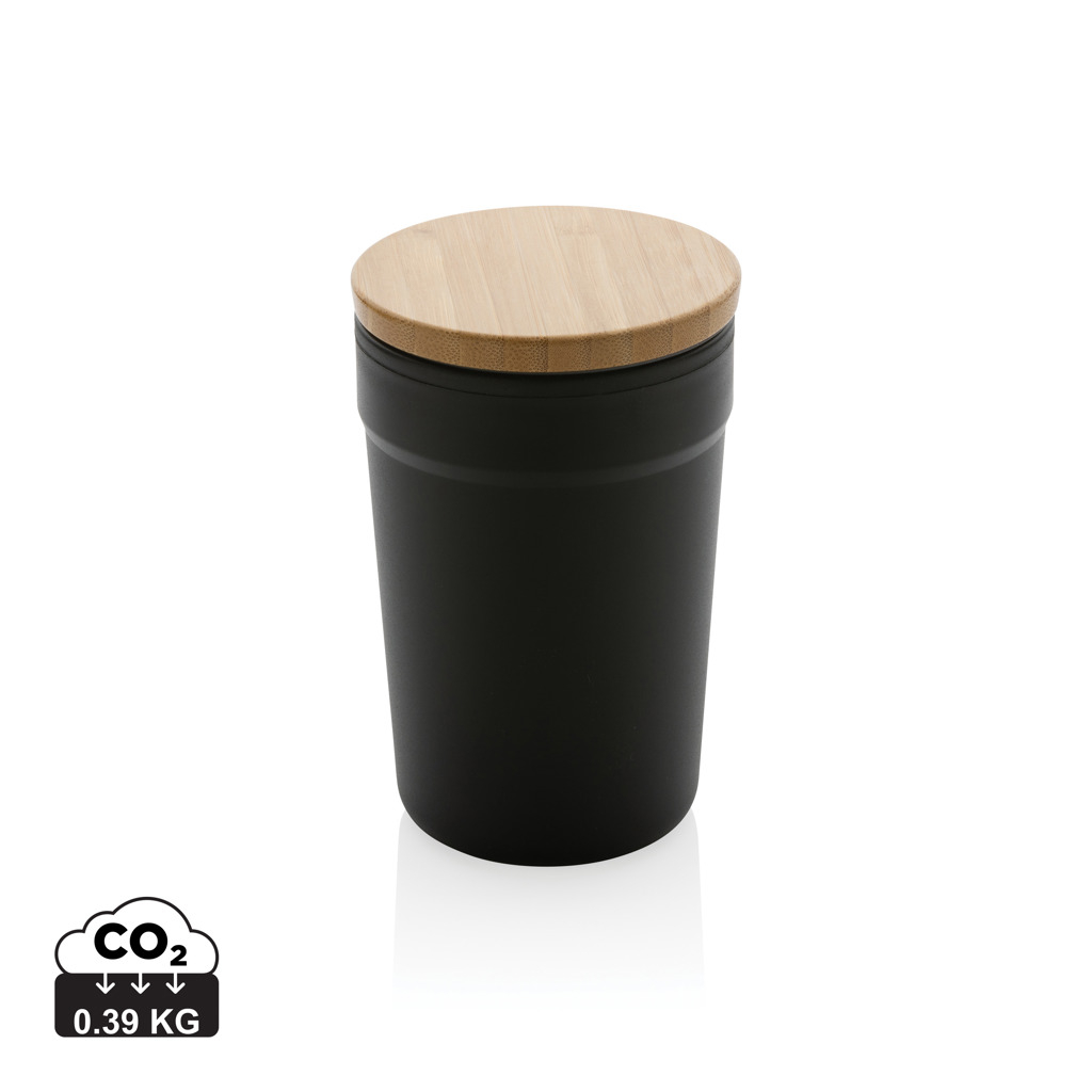 Mug recyclé personnalisable avec couvercle bambou 300ml Noir