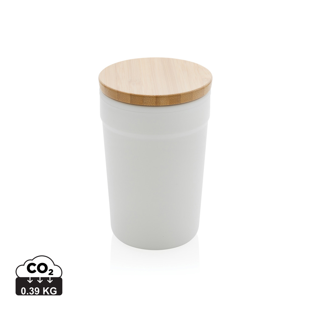 Mug recyclé personnalisable avec couvercle bambou 300ml Blanc
