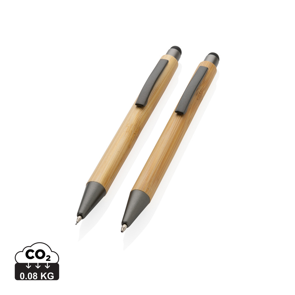 Set de stylos publicitaires en bambou Marron