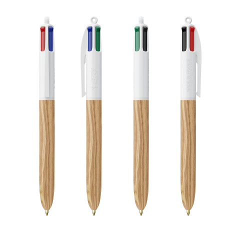 Stylo 4 Couleurs publicitaire BIC® Wood Style avec Lanyard