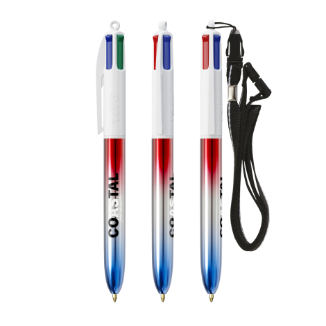 Stylo 4 couleurs publicitaire avec lanyard BIC® Flags Collection