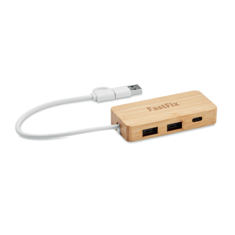 Hub USB publicitaire 3 ports en bambou HUBBAM