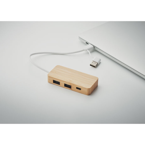 Hub USB publicitaire 3 ports en bambou HUBBAM