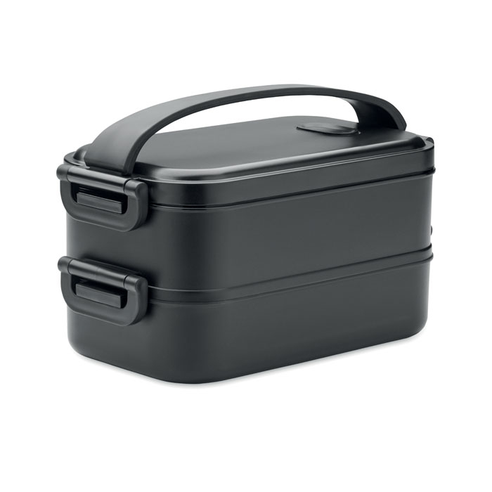 Boîte repas publicitaire PP recyclé 800ml x 2 IDOLUNCH Noir